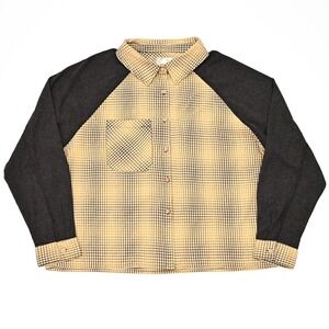 Oli‎ & Hali Oversized Women's Plaid Button Up Shirt Waffle Knit Sleeves Boho M